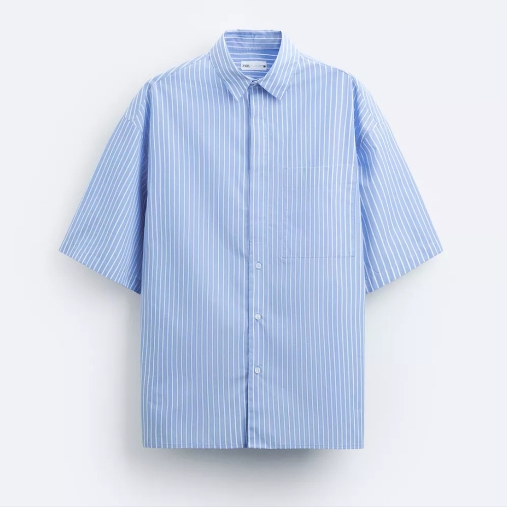 Zara Light Blue Striped Casual Shirt